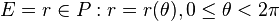 E = { r \in P : r = r(\theta), 0 \le \theta < 2 \pi}\,