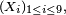\scriptstyle\ (X_i)_{1\le i\le 9},