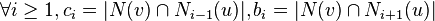 \forall i \ge 1, c_i = |N(v) \cap N_{i-1}(u)|, b_i = |N(v) \cap N_{i+1}(u)|