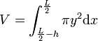 V=\int_{\frac L2 -h}^\frac L2 \pi y^2 \mathrm dx