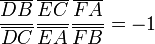  \frac{\overline{DB}}{\overline{DC}}\frac{\overline{EC}}{\overline{EA}}\frac{\overline{FA}}{\overline{FB}} = -1