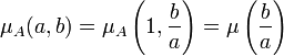 \mu_A(a,b) = \mu_A\left(1,\frac ba\right) = \mu\left(\frac ba\right)