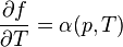 \frac{\partial f}{\partial T} =  \alpha(p,T)