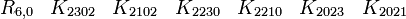  \begin{matrix} R_{6,0} &K_{2302} &K_{2102} &K_{2230} &K_{2210} &K_{2023} &K_{2021} \end{matrix} 