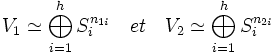 V_1 \simeq \bigoplus_{i=1}^h S_i^{n_{1i}}\quad et \quad V_2 \simeq \bigoplus_{i=1}^h S_i^{n_{2i}} \;