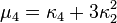 \mu_4=\kappa_4+3\kappa_2^2\,