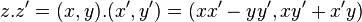 z.z' = ( x , y ).( x' , y' ) = ( xx' - yy' , xy' + x'y ) \,