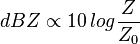 dBZ \propto  10\, log \frac {Z}{Z_0}