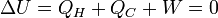 \Delta U = Q_H + Q_C + W = 0~