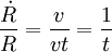 \frac{\dot R}{R} = \frac{v}{v t} = \frac{1}{t}