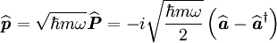  \widehat{\textbf{\textit{p}}}=\sqrt{\hbar m\omega}\widehat{\textbf{\textit{P}}}=-i\sqrt{\dfrac{\hbar m\omega}{2}}\left(\widehat{\textbf{\textit{a}}} - \widehat{\textbf{\textit{a}}}^{\dagger}\right)