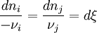 \frac {dn_i}{-\nu_i} = \frac {dn_j}{\nu_j} = d\xi ~