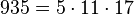  935=5 \cdot  11 \cdot  17