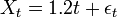  X_{t}=1.2t + \epsilon_t \qquad