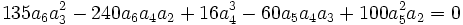  \qquad 135a_6a_3^2-240a_6a_4a_2+16a_4^3-60a_5a_4a_3+100a_5^2a_2=0