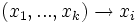 (x_1, ..., x_k) \rightarrow x_i