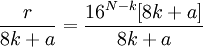 \frac{r}{8k+a}=\frac{16^{N-k}[8k+a]}{8k+a}