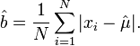 \hat{b} = \frac{1}{N} \sum_{i = 1}^{N} |x_i - \hat{\mu}|.