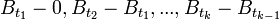 B_{t_1}-0, B_{t_2}-B_{t_1}, ..., B_{t_{k}}-B_{t_{k-1}}