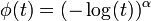 \mathcal{} \phi(t) = (-\log(t)) ^\alpha 