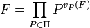 F = \prod_{P \in \Pi} P^{v_P(F)}