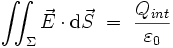  \iint_{\Sigma}\vec{E}\cdot{\rm d}\vec{S} \ = \ \frac{Q_{int}}{\varepsilon_0} 