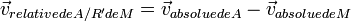 \vec{v}_{relativedeA/R'deM}=\vec{v}_{absoluedeA}-\vec{v}_{absoluedeM} 