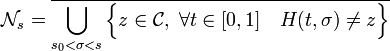 \mathcal N_s = \overline {\bigcup_{s_0<\sigma<s} \Big\{z \in \mathcal C,\; \forall t \in [0,1]\quad  H(t,\sigma) \neq z\Big\}}
