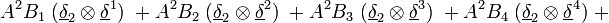  A^2 B_1 \; (\underline\delta_2 \otimes \underline\delta^1) \; +  A^2 B_2 \; (\underline\delta_2 \otimes \underline\delta^2) \; + A^2 B_3 \; (\underline\delta_2 \otimes \underline\delta^3) \; + A^2 B_4 \; (\underline\delta_2 \otimes \underline\delta^4) \; +