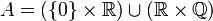 A=(\{0\} \times \mathbb{R}) \cup (\mathbb{R} \times \mathbb{Q})
