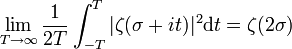 \lim_{T \rightarrow \infty}\frac1{2T}\int_{-T}^T|\zeta(\sigma+it)|^2 \mathrm dt=\zeta(2\sigma)\,\!