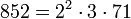 852=2^2 \cdot  3 \cdot  71