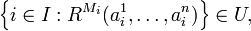 \left\{ i \in I: R^{M_i}(a^1_i,\dots,a^n_i) \right\}\in U,