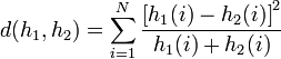 d(h_1,h_2)=\sum_{i=1}^{N}\frac{ \left[ h_1(i)-h_2(i) \right]^2}{h_1(i)+h_2(i)}
