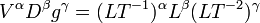 V^\alpha D^\beta g^\gamma = (LT^{-1})^\alpha L^\beta (LT^{-2})^\gamma \,