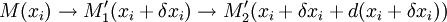 M(x_i) \to M'_1(x_i + \delta x_i) \to M'_2(x_i + \delta x_i + d (x_i+ \delta x_i))
