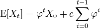 \operatorname{E}[X_t]=\varphi^t X_0 + c\sum_{i=0}^{t-1}\varphi^i\,