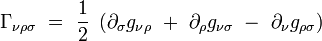 \Gamma_{\nu \rho \sigma} \ = \ \frac{1}{2} \ \left(\partial_\sigma g_{\nu \rho } \ + \ \partial_\rho  g_{\nu \sigma} \ - \ \partial_\nu g_{\rho \sigma} \right)