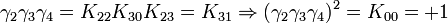  \gamma_2\gamma_3\gamma_4 = K_{22}K_{30}K_{23} = K_{31} \Rightarrow (\gamma_2\gamma_3\gamma_4)^2 = K_{00} = +1