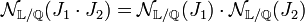 \mathcal N_{\mathbb L/\mathbb Q} (J_1\cdot J_2) = \mathcal N_{\mathbb L/\mathbb Q} (J_1) \cdot \mathcal N_{\mathbb L/\mathbb Q} (J_2)