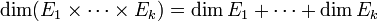 \dim(E_1 \times \cdots \times E_k) = \dim E_1 + \cdots + \dim E_k