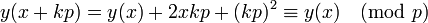 y(x+kp)=y(x)+2xkp+(kp)^2\equiv y(x)\pmod{p}