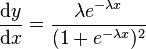 \frac{\mathrm dy}{\mathrm dx} =  \frac{\lambda e^{-\lambda x}}{(1 +  e^{-\lambda x})^2}