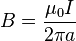 B = \frac{\mu_0 I}{2 \pi a}