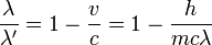 \frac{\lambda}{\lambda'}=1-\frac{v}{c}=1-\frac{h}{mc\lambda}