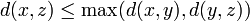 d(x,z)\leq \max(d(x,y),d(y,z))