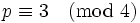 p \equiv 3 \pmod 4\,