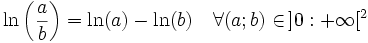 \ln\left(\frac ab\right) = \ln(a) - \ln(b) \quad \forall (a;b)\in\, ]0 : + \infty[^2