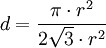 d = \frac{\pi \cdot r^2}{2 \sqrt{3} \cdot r^2}