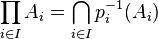 \prod_{i\in I} A_i =\bigcap_{i\in I} p_i^{-1}(A_i)